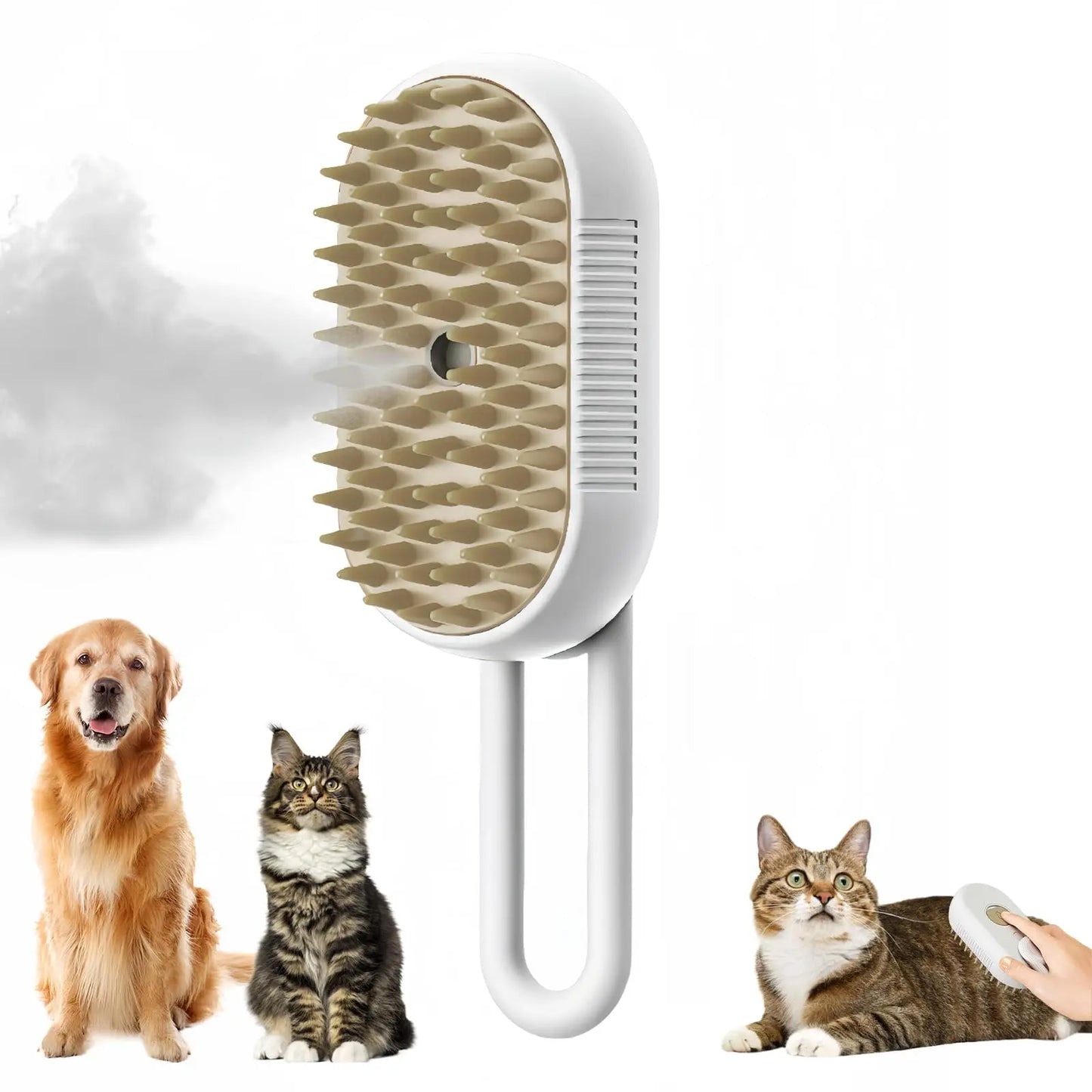 Brosse Vapeur 3-en-1 pour Animaux – Massage, Démêlage & Épilation | Recharge USB & Pulvérisation Vapeur Douce