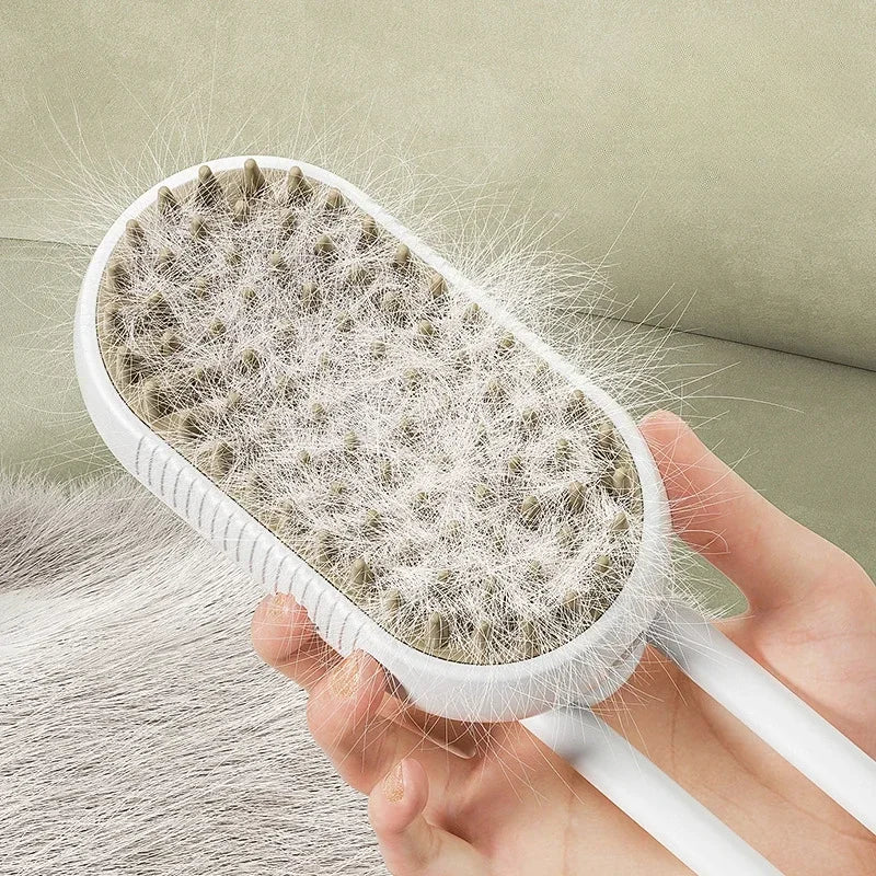 Brosse Vapeur 3-en-1 pour Animaux – Massage, Démêlage & Épilation | Recharge USB & Pulvérisation Vapeur Douce