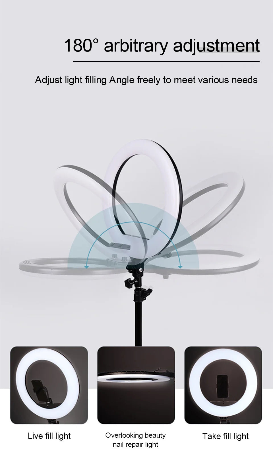 26cm LED Ring Light with 200cm Tripod Stand – Photo/Video Lighting, 3 Modes, Remote Control