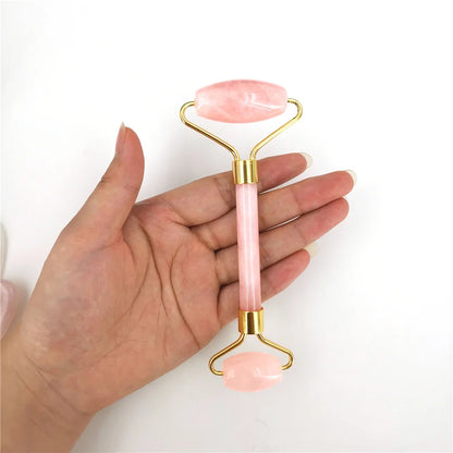 Set de Massage Visage en Quartz Rose – Rouleaux & Gua Sha Antirides