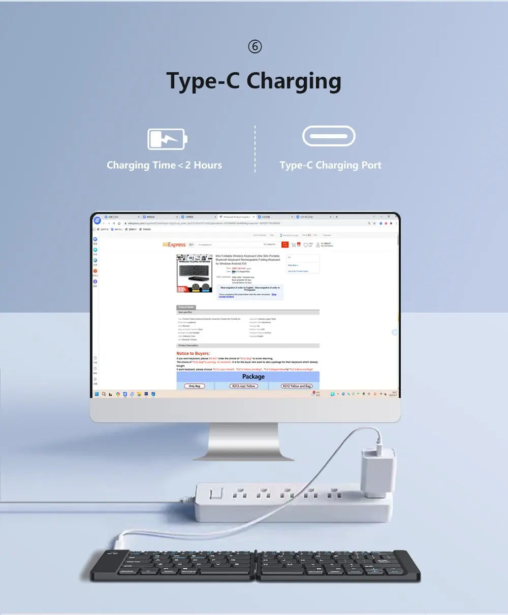 Clavier Pliable Sans Fil Bluetooth – Ultra Compact & Rechargeable pour Windows, Android & iOS