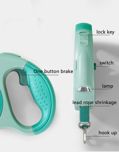 Laisse rétractable 5M pour chien avec LED et distributeur de sacs – Sécurité & confort de promenade