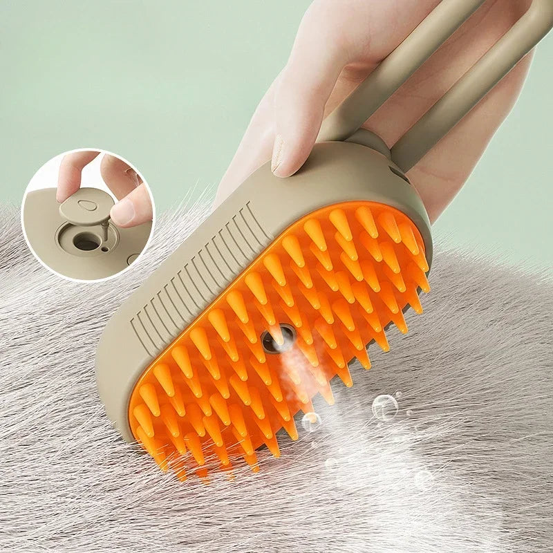 Brosse Vapeur 3-en-1 pour Animaux – Massage, Démêlage & Épilation | Recharge USB & Pulvérisation Vapeur Douce