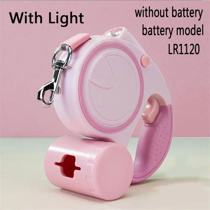 Laisse rétractable 5M pour chien avec LED et distributeur de sacs – Sécurité & confort de promenade