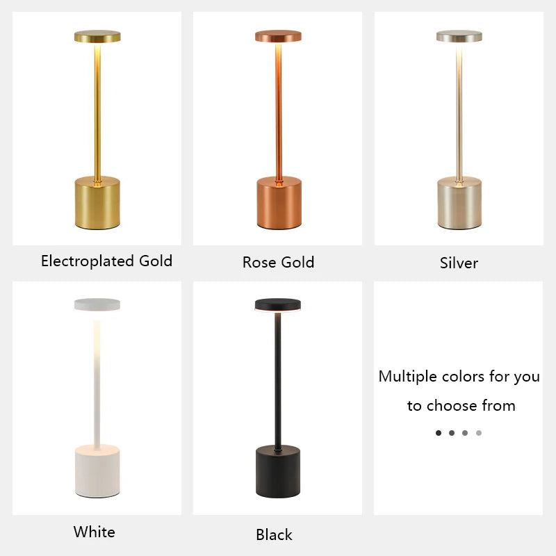 Lampe de Table LED Tactile – Rechargeable, 3 Couleurs, Design Métal Élégant – Ambiance, Chevet, Camping. Illuminez votre quotidien avec style et simplicité.