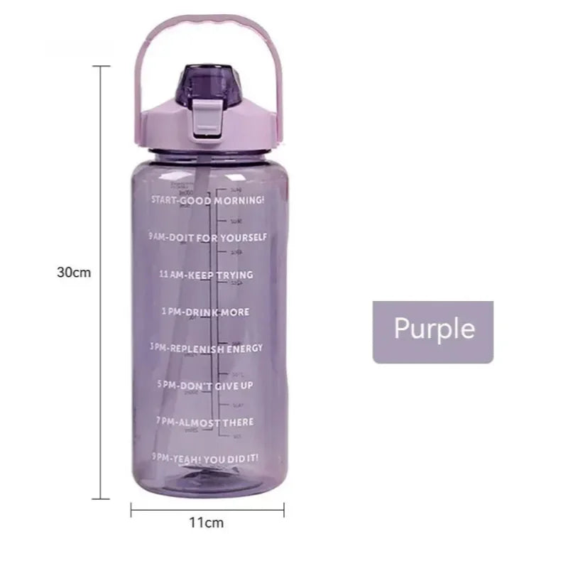 Gourde Sport 2L avec Paille – Bouteille d’Eau Grande Capacité avec Marqueur de Temps, Étanche et Réutilisable