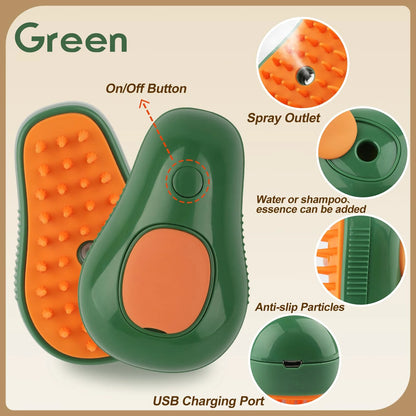 Brosse Vapeur 3-en-1 pour Animaux – Massage, Démêlage & Épilation | Recharge USB & Pulvérisation Vapeur Douce