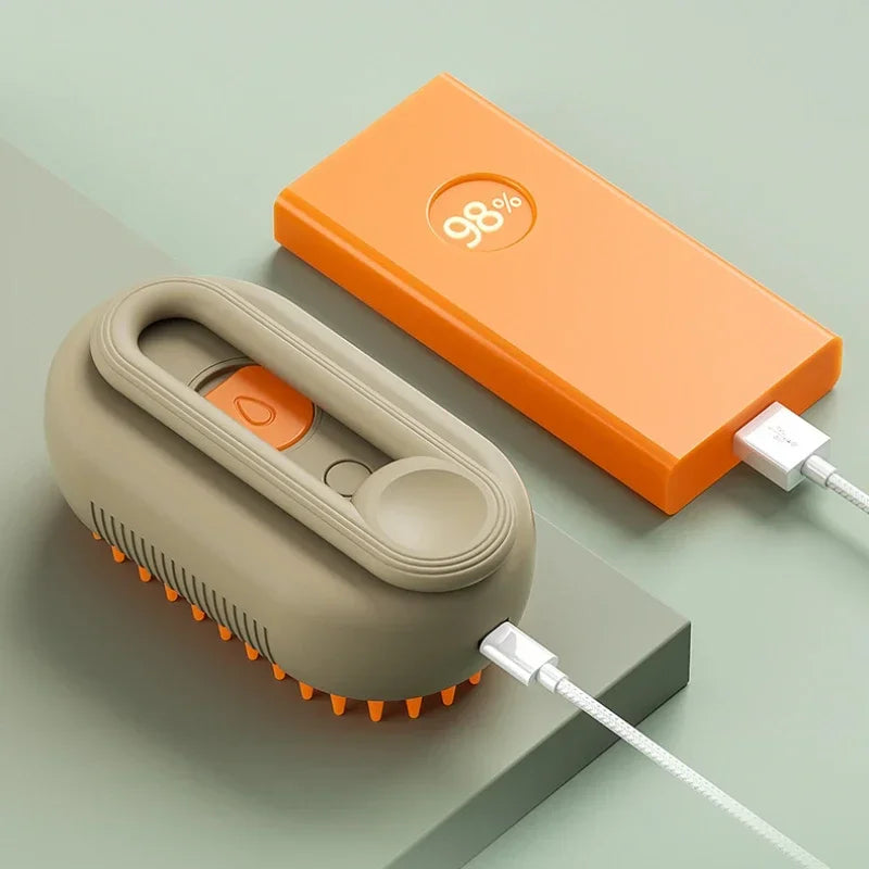 Brosse Vapeur 3-en-1 pour Animaux – Massage, Démêlage & Épilation | Recharge USB & Pulvérisation Vapeur Douce