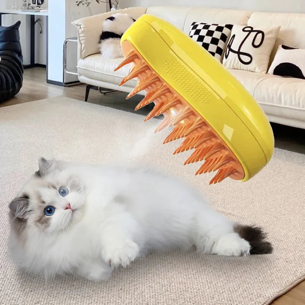 Brosse Vapeur 3-en-1 pour Animaux – Massage, Démêlage & Épilation | Recharge USB & Pulvérisation Vapeur Douce