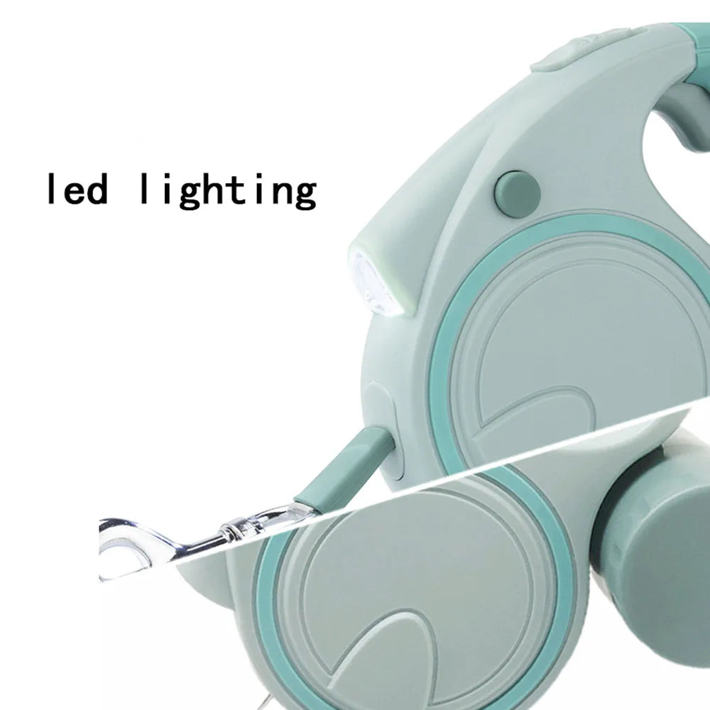 Laisse rétractable 5M pour chien avec LED et distributeur de sacs – Sécurité & confort de promenade