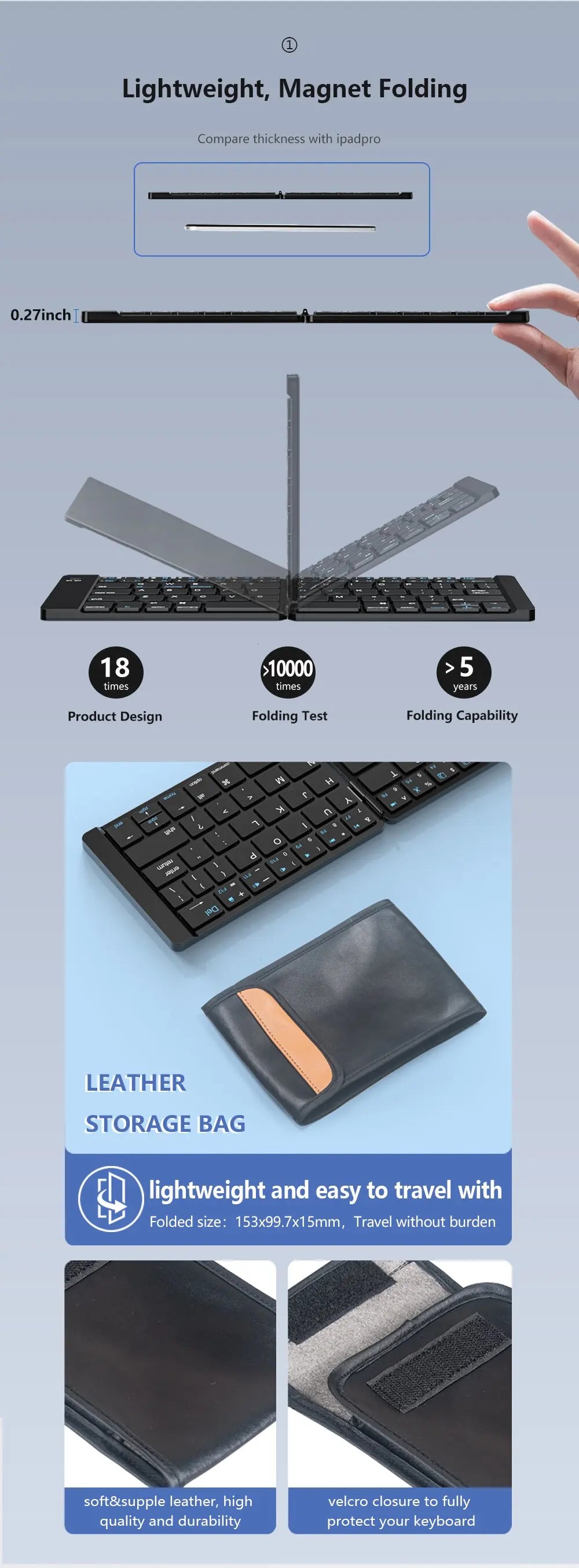 Clavier Pliable Sans Fil Bluetooth – Ultra Compact & Rechargeable pour Windows, Android & iOS