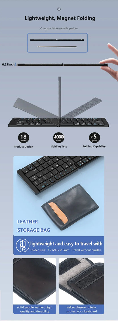 Clavier Pliable Sans Fil Bluetooth – Ultra Compact & Rechargeable pour Windows, Android & iOS