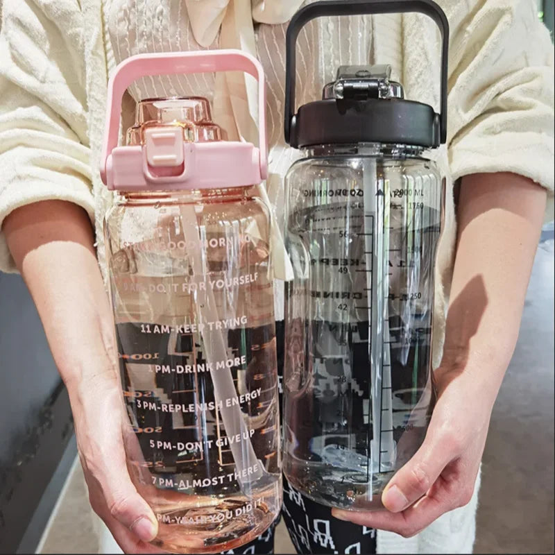 Gourde Sport 2L avec Paille – Bouteille d’Eau Grande Capacité avec Marqueur de Temps, Étanche et Réutilisable