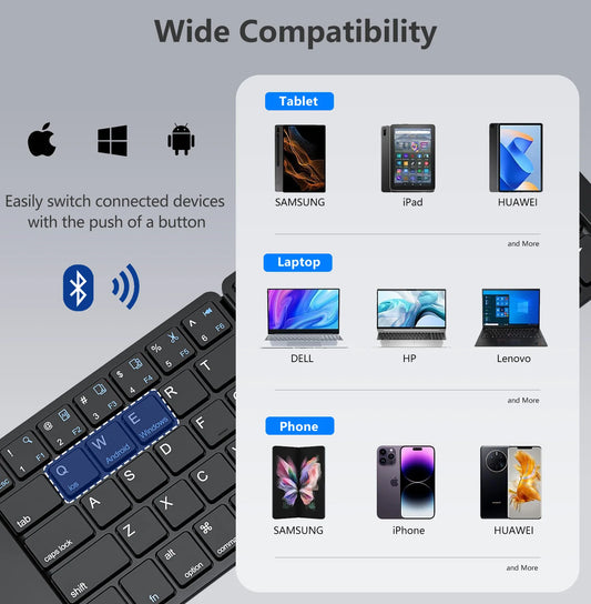 Clavier Pliable Sans Fil Bluetooth – Ultra Compact & Rechargeable pour Windows, Android & iOS