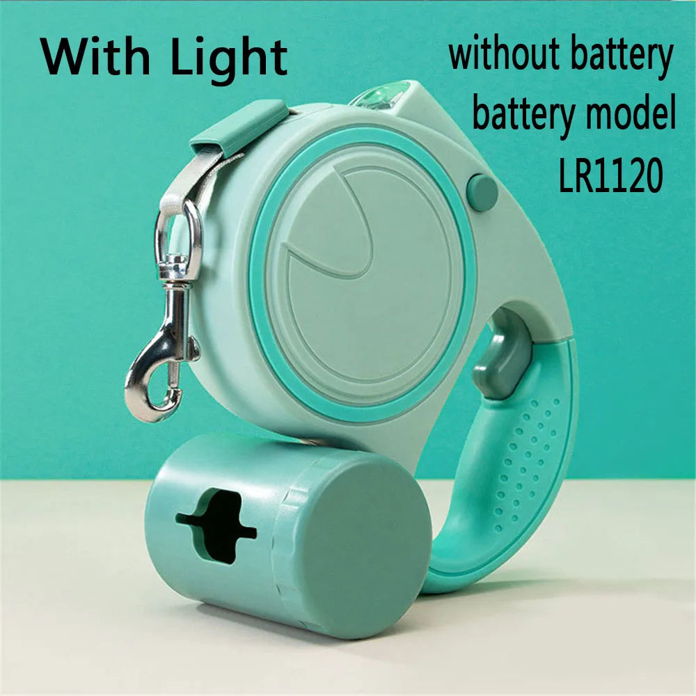 Laisse rétractable 5M pour chien avec LED et distributeur de sacs – Sécurité & confort de promenade