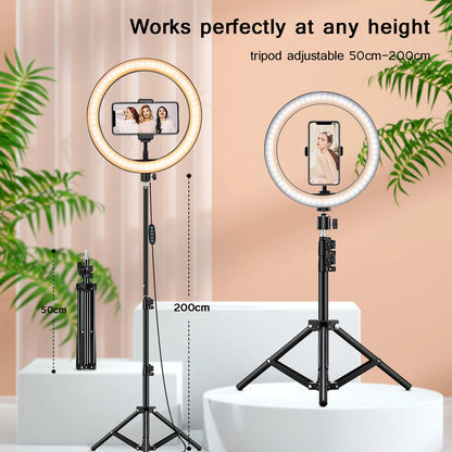 Anneau Lumineux LED 26 cm avec Trépied 200 cm – Éclairage Photo/Vidéo, 3 Modes, Télécommande