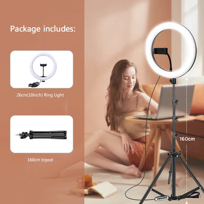 Anneau Lumineux LED 26 cm avec Trépied 200 cm – Éclairage Photo/Vidéo, 3 Modes, Télécommande