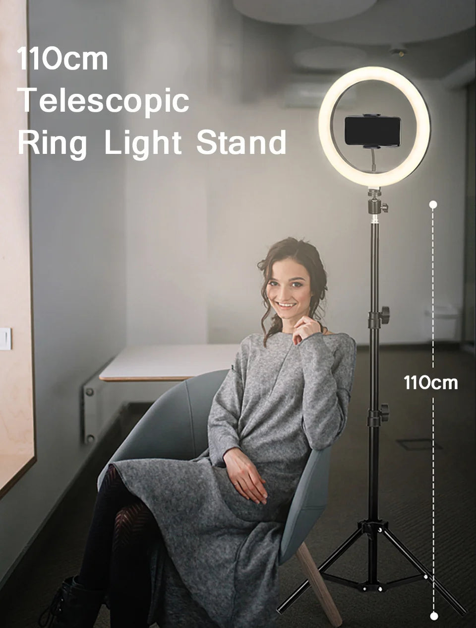 Anneau Lumineux LED 26 cm avec Trépied 200 cm – Éclairage Photo/Vidéo, 3 Modes, Télécommande