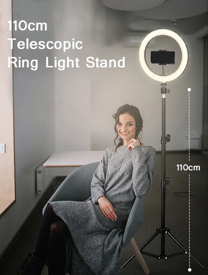 Anneau Lumineux LED 26 cm avec Trépied 200 cm – Éclairage Photo/Vidéo, 3 Modes, Télécommande