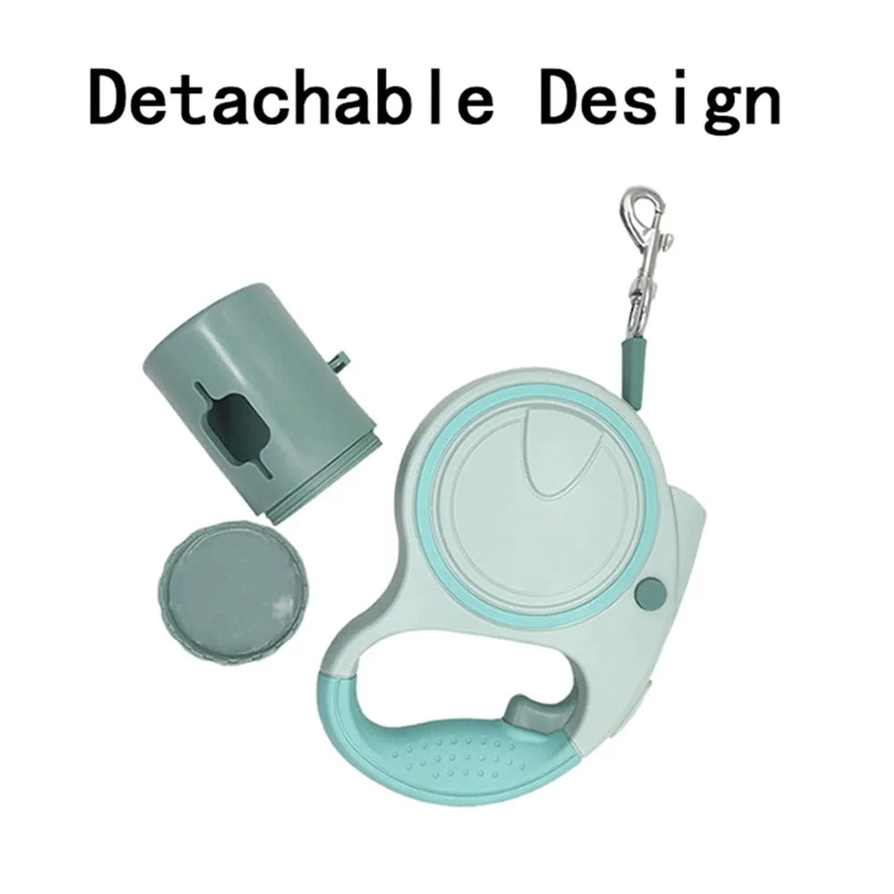 Laisse rétractable 5M pour chien avec LED et distributeur de sacs – Sécurité & confort de promenade