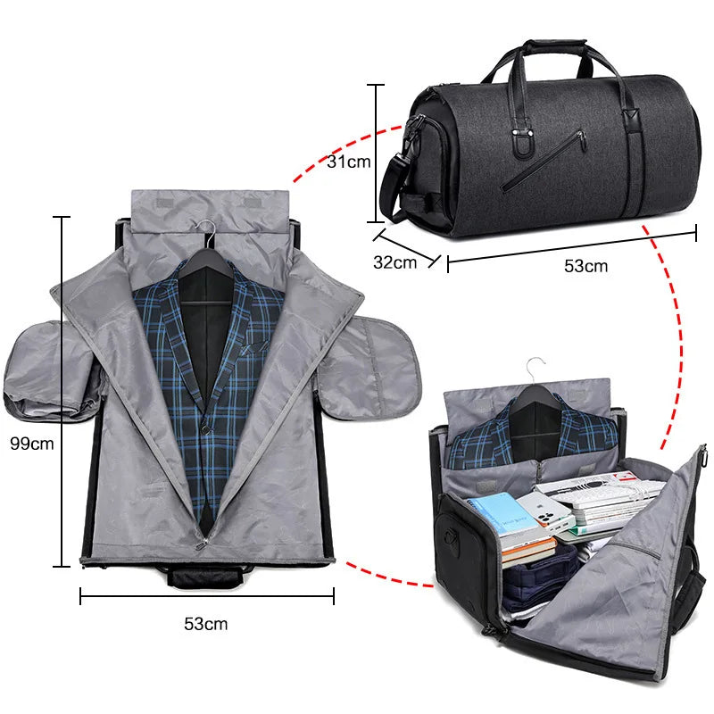 Sac de Voyage 3-en-1 avec Rangement Pliable – Idéal pour les Déplacements, le Sport et les Affaires