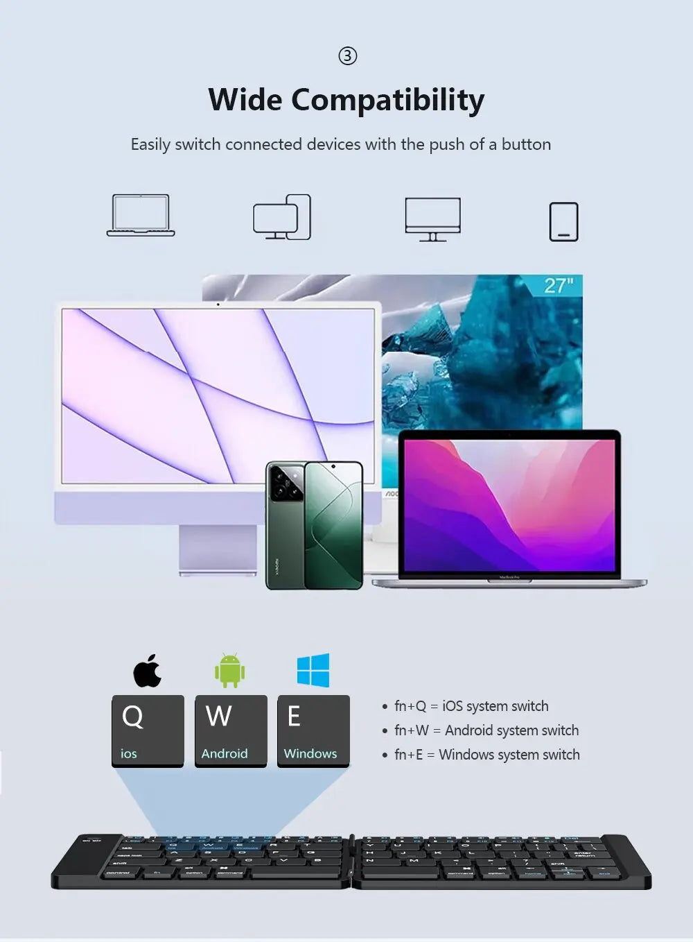 Clavier Pliable Sans Fil Bluetooth – Ultra Compact & Rechargeable pour Windows, Android & iOS