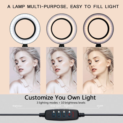 Anneau Lumineux LED 26 cm avec Trépied 200 cm – Éclairage Photo/Vidéo, 3 Modes, Télécommande