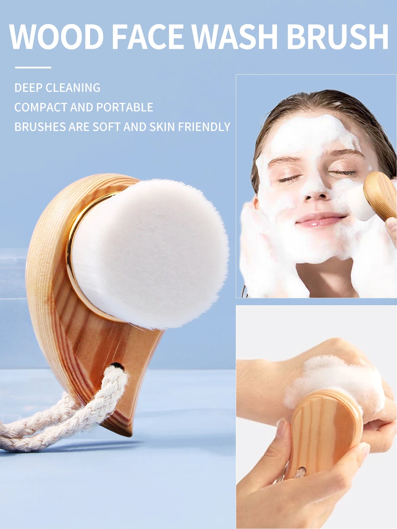 Brosse Nettoyante Visage en Bois – Douceur, Démaquillage & Nettoyage Profond