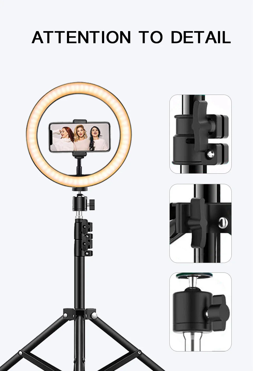 Anneau Lumineux LED 26 cm avec Trépied 200 cm – Éclairage Photo/Vidéo, 3 Modes, Télécommande