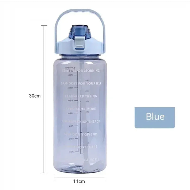Gourde Sport 2L avec Paille – Bouteille d’Eau Grande Capacité avec Marqueur de Temps, Étanche et Réutilisable