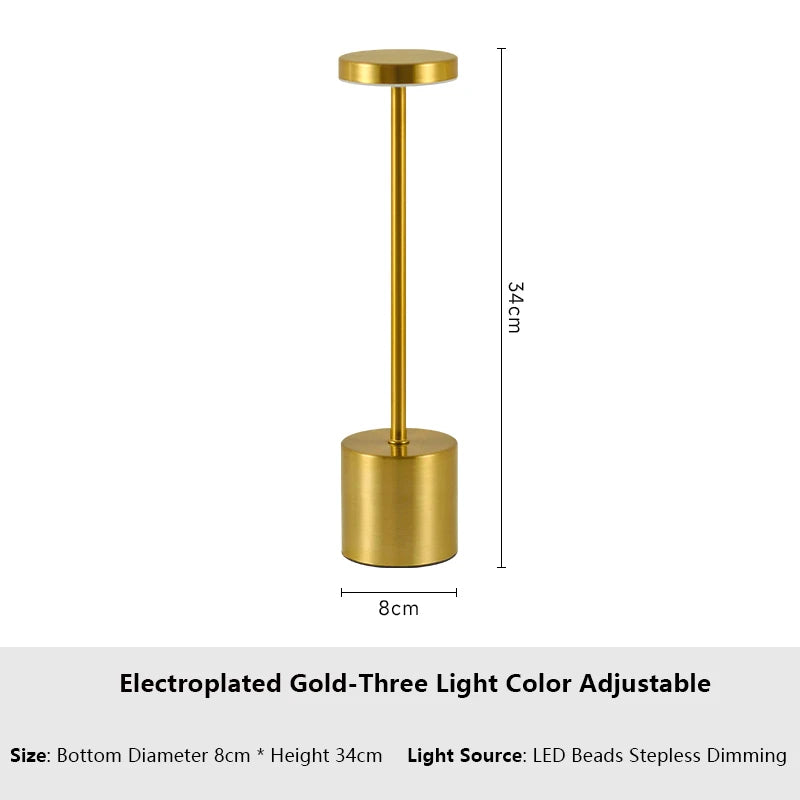 Lampe de Table LED Tactile – Rechargeable, 3 Couleurs, Design Métal Élégant – Ambiance, Chevet, Camping. Illuminez votre quotidien avec style et simplicité.