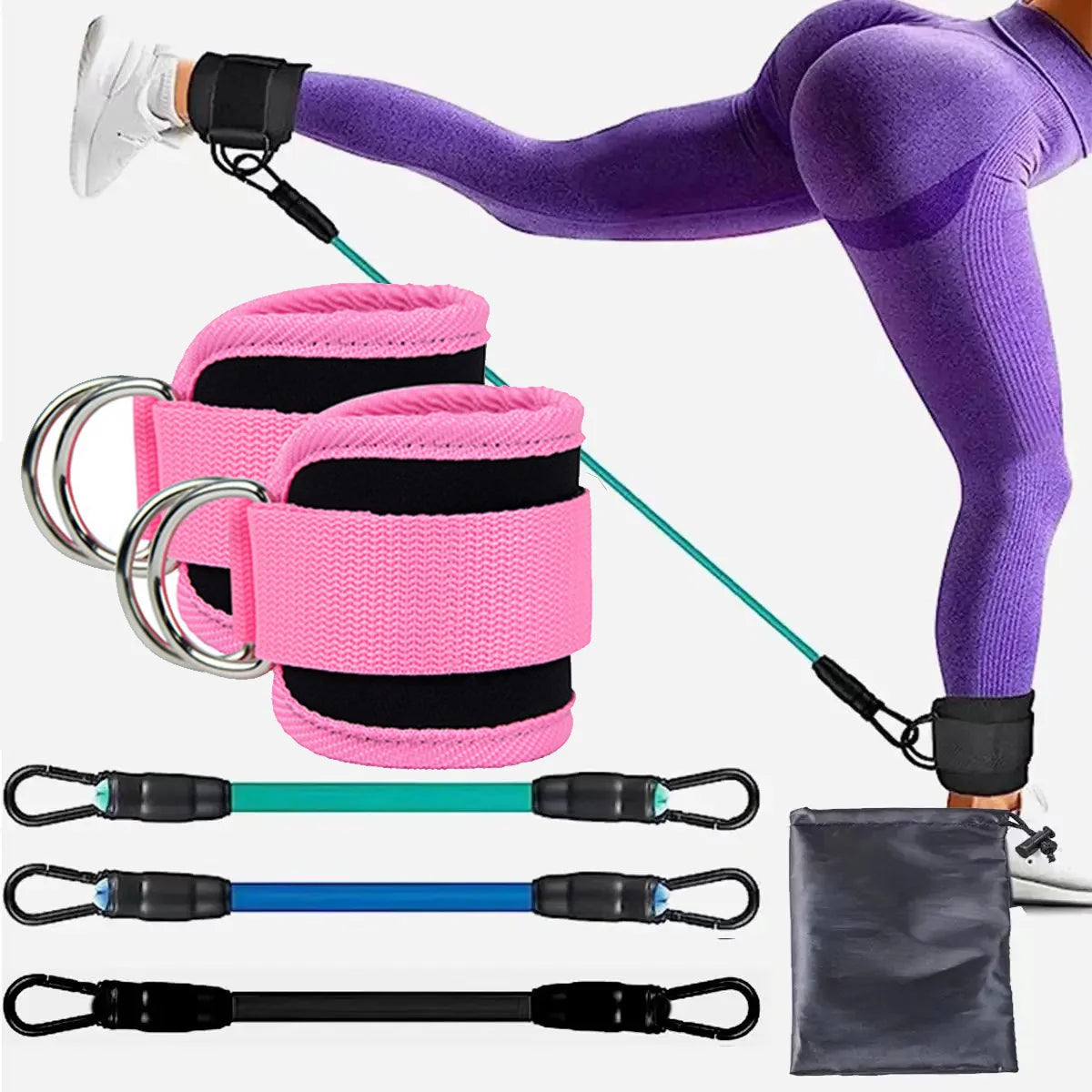 Bandes de Résistance avec Sangles de Cheville – Fitness, Yoga, Entraînement Fessiers et Jambes