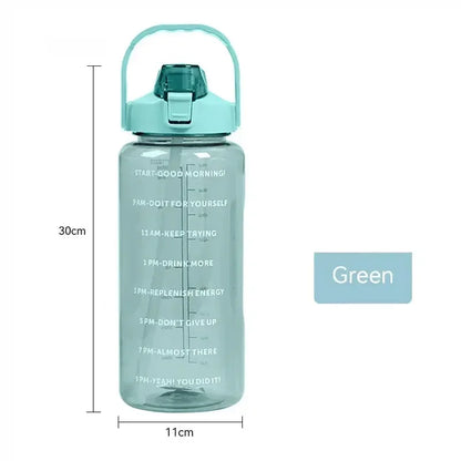 Gourde Sport 2L avec Paille – Bouteille d’Eau Grande Capacité avec Marqueur de Temps, Étanche et Réutilisable