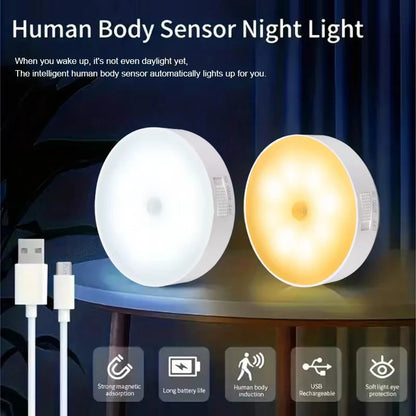 Veilleuse LED Sans Fil – Détecteur de Mouvement | Rechargeable USB | Lumière Nocturne Intelligente pour Chambre, Escaliers, Placard