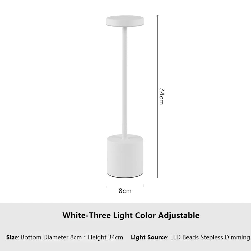 Lampe de Table LED Tactile – Rechargeable, 3 Couleurs, Design Métal Élégant – Ambiance, Chevet, Camping. Illuminez votre quotidien avec style et simplicité.