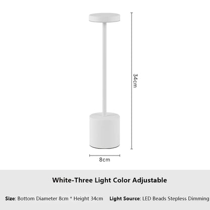 Lampe de Table LED Tactile – Rechargeable, 3 Couleurs, Design Métal Élégant – Ambiance, Chevet, Camping. Illuminez votre quotidien avec style et simplicité.