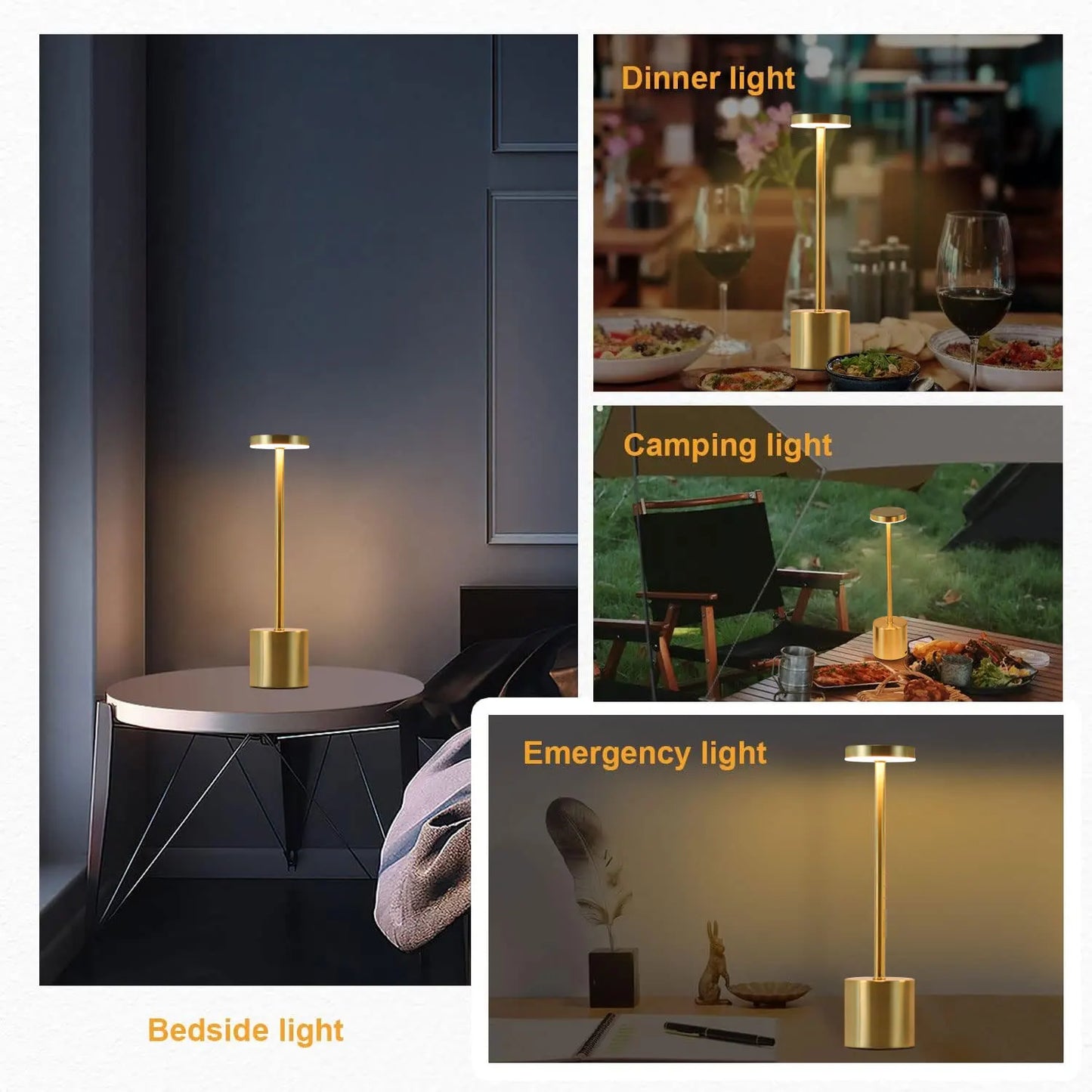 Lampe de Table LED Tactile – Rechargeable, 3 Couleurs, Design Métal Élégant – Ambiance, Chevet, Camping. Illuminez votre quotidien avec style et simplicité.
