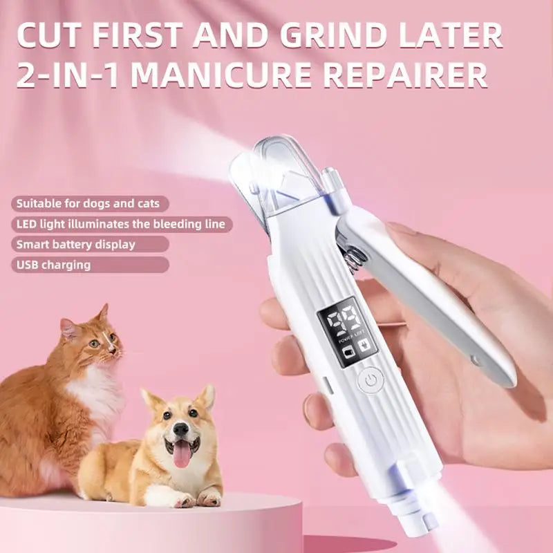 🐾 Coupe-Griffes Électrique 2-en-1 – Lime & Lumière LED Intégrée