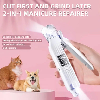 🐾 Coupe-Griffes Électrique 2-en-1 – Lime & Lumière LED Intégrée