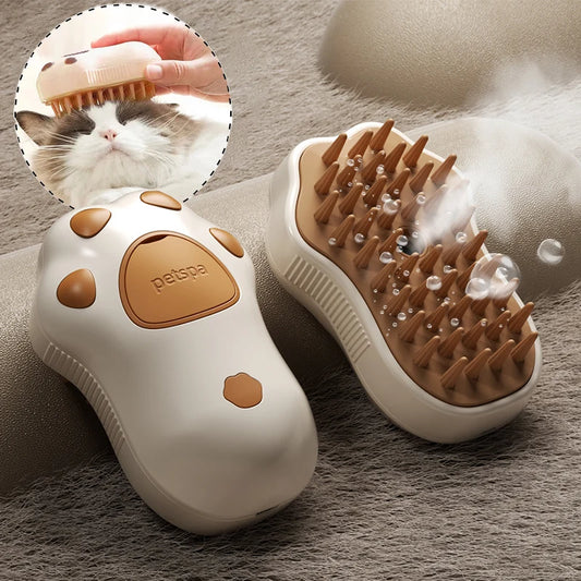 Brosse Vapeur 3-en-1 pour Animaux – Massage, Démêlage & Épilation | Recharge USB & Pulvérisation Vapeur Douce
