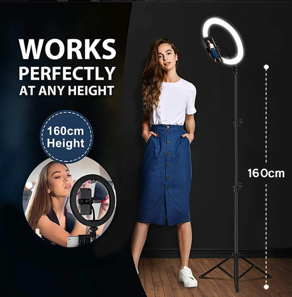 Anneau Lumineux LED 26 cm avec Trépied 200 cm – Éclairage Photo/Vidéo, 3 Modes, Télécommande