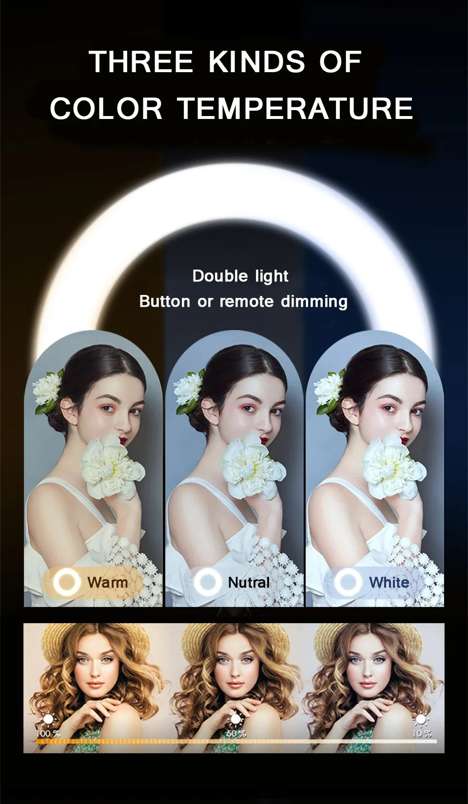 Anneau Lumineux LED 26 cm avec Trépied 200 cm – Éclairage Photo/Vidéo, 3 Modes, Télécommande