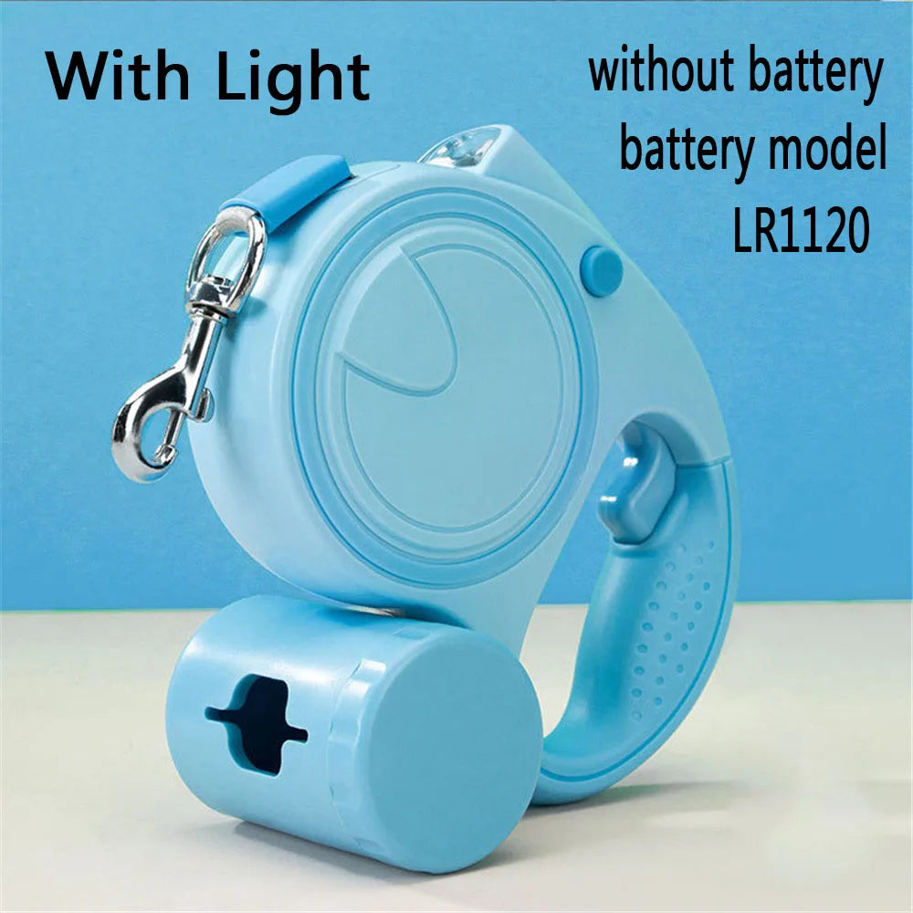 Laisse rétractable 5M pour chien avec LED et distributeur de sacs – Sécurité & confort de promenade